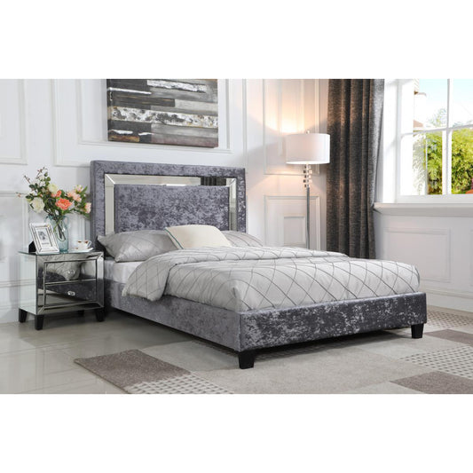 Augustina Crushed Velvet Double Bed Silver with Mirror