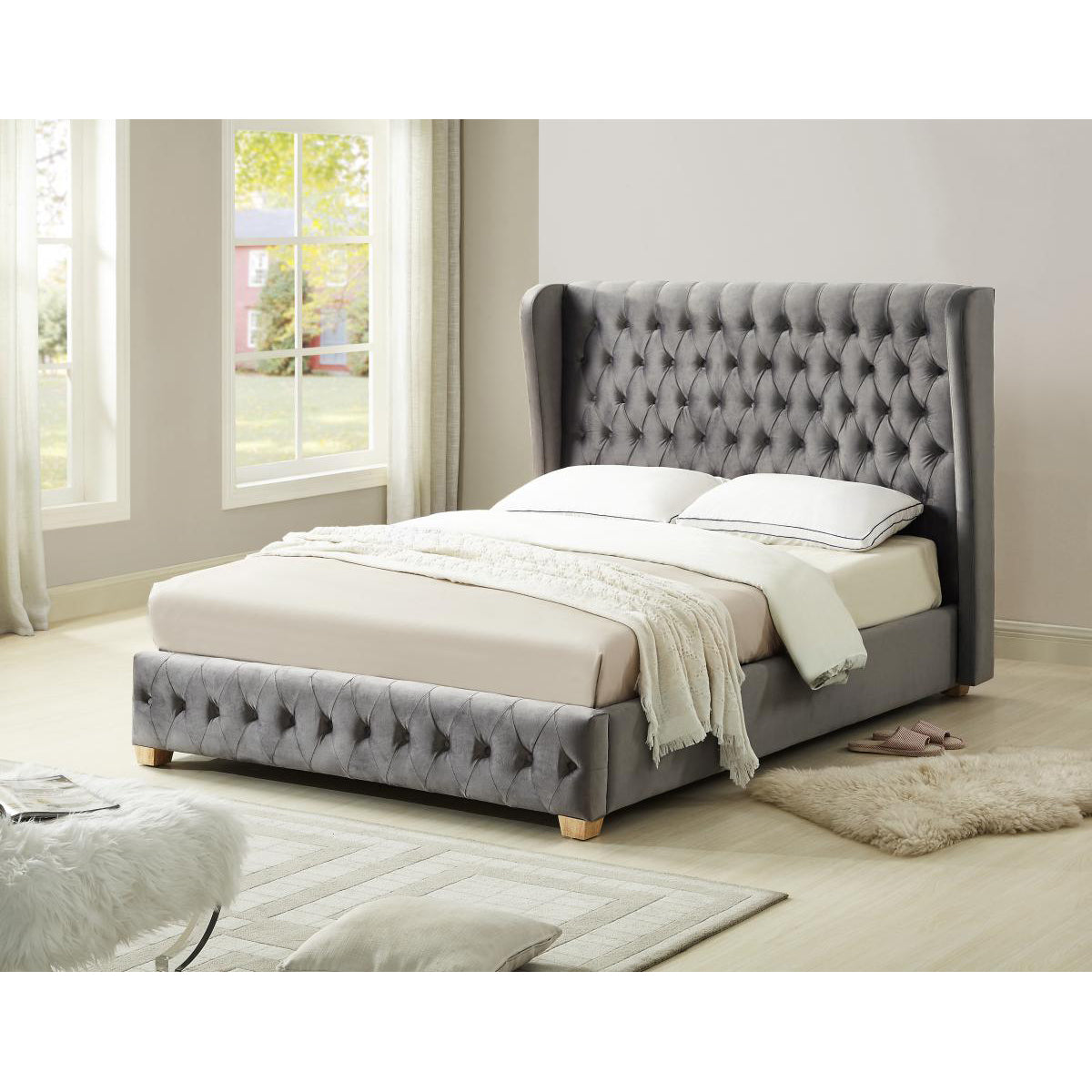 Anderton Velvet Double Bed Silver