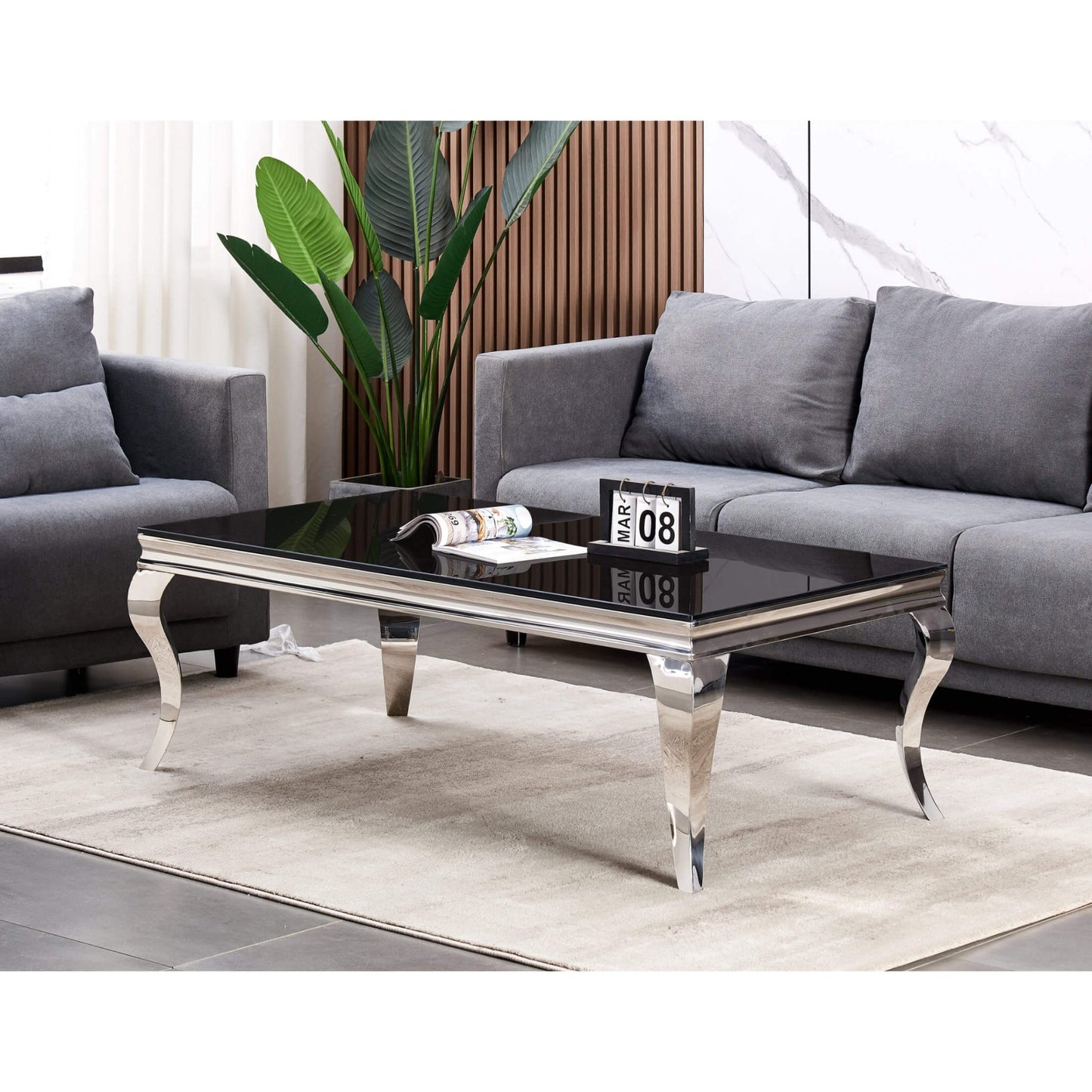 Atlanta Coffee Table Black Glass & Silver Legs