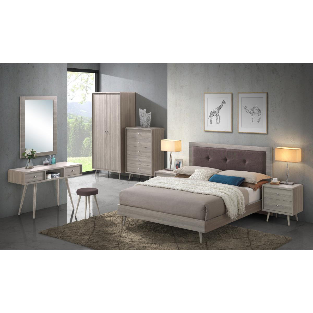 Belvoir Double Bed Grey Oak & Mocca Fabric