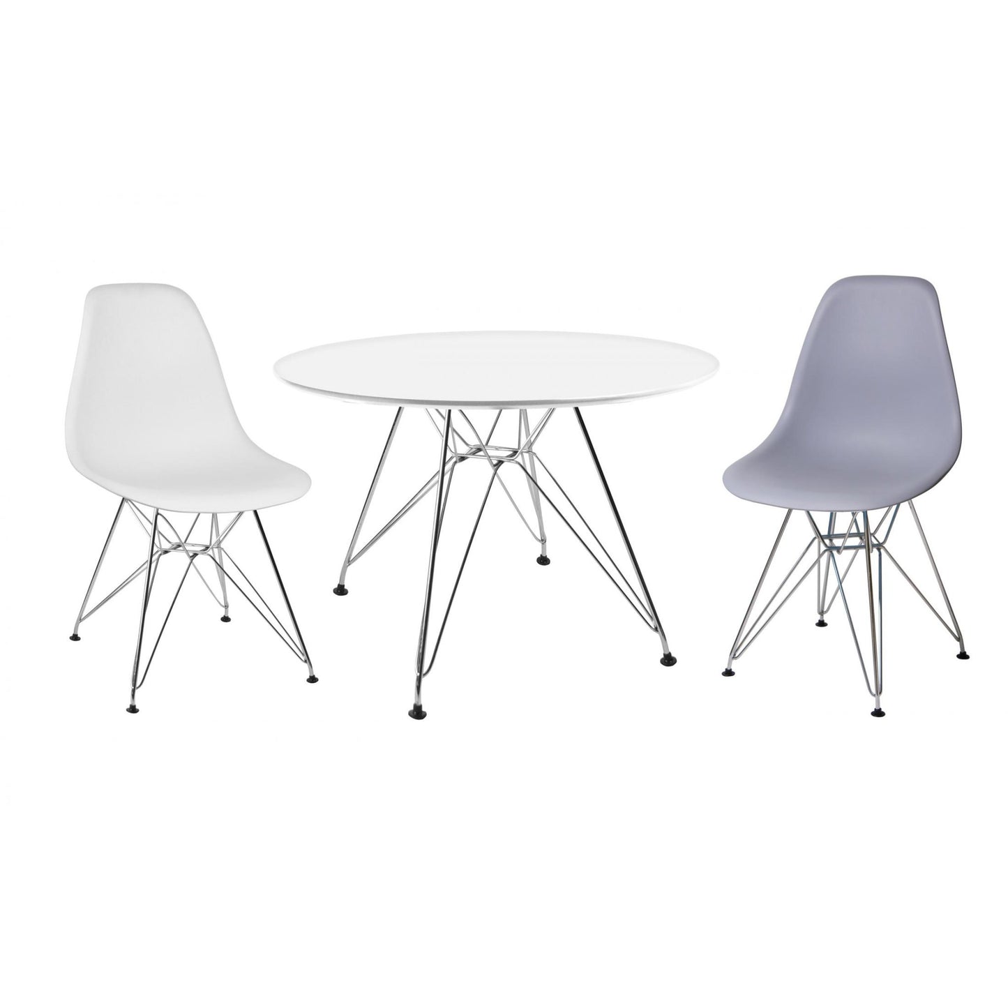 Bianca Round Dining Table Matt White & Steel Chrome Legs