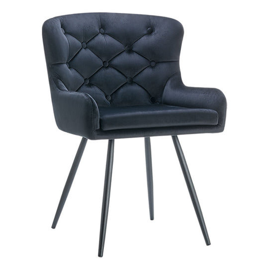 Burnhill Velvet Arm Chair Black with Black Metal Legs