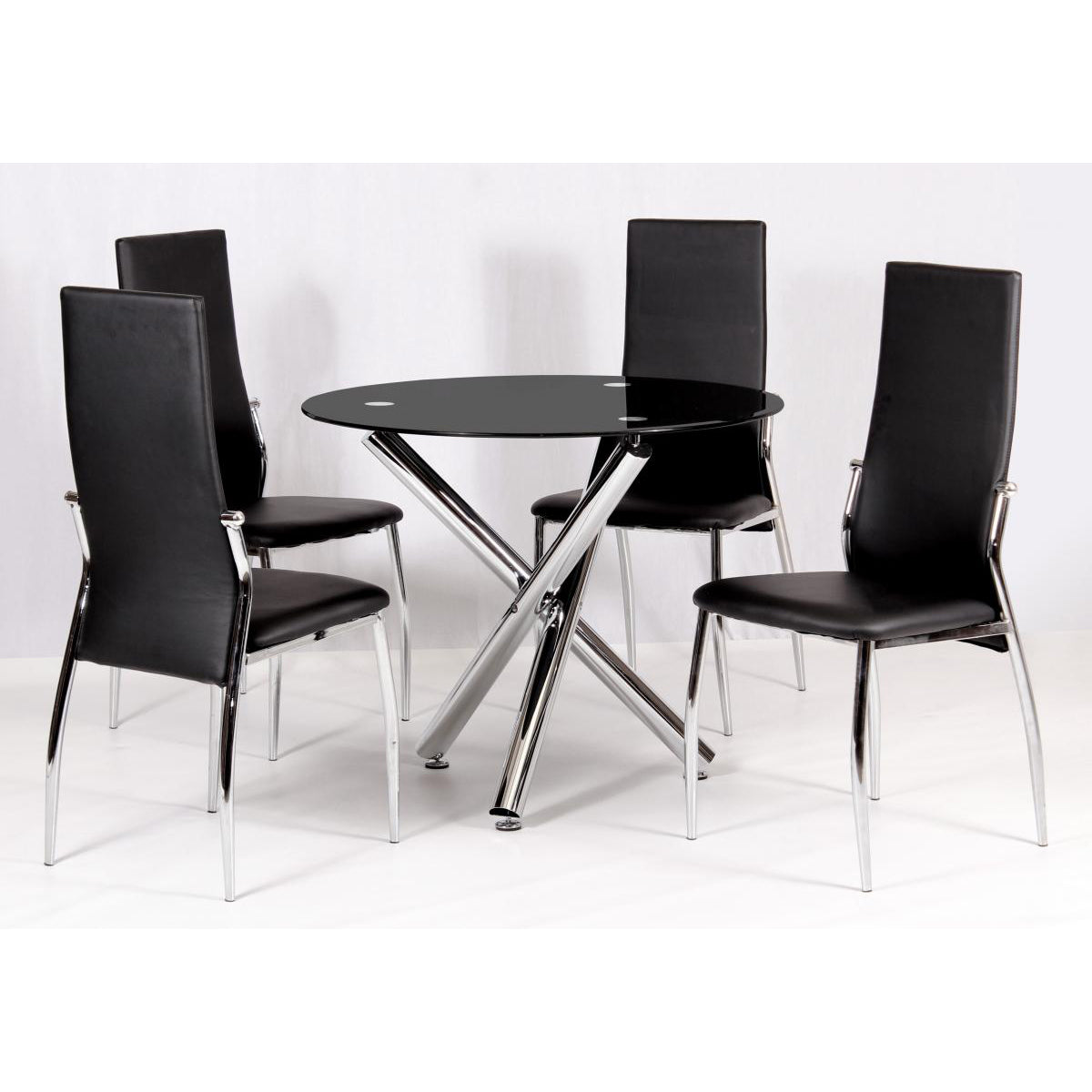 Calder Dining Table Chrome & Black Glass