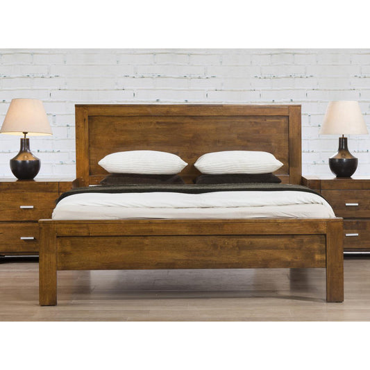 California Double Bed Solid Rubberwood Rustic Oak