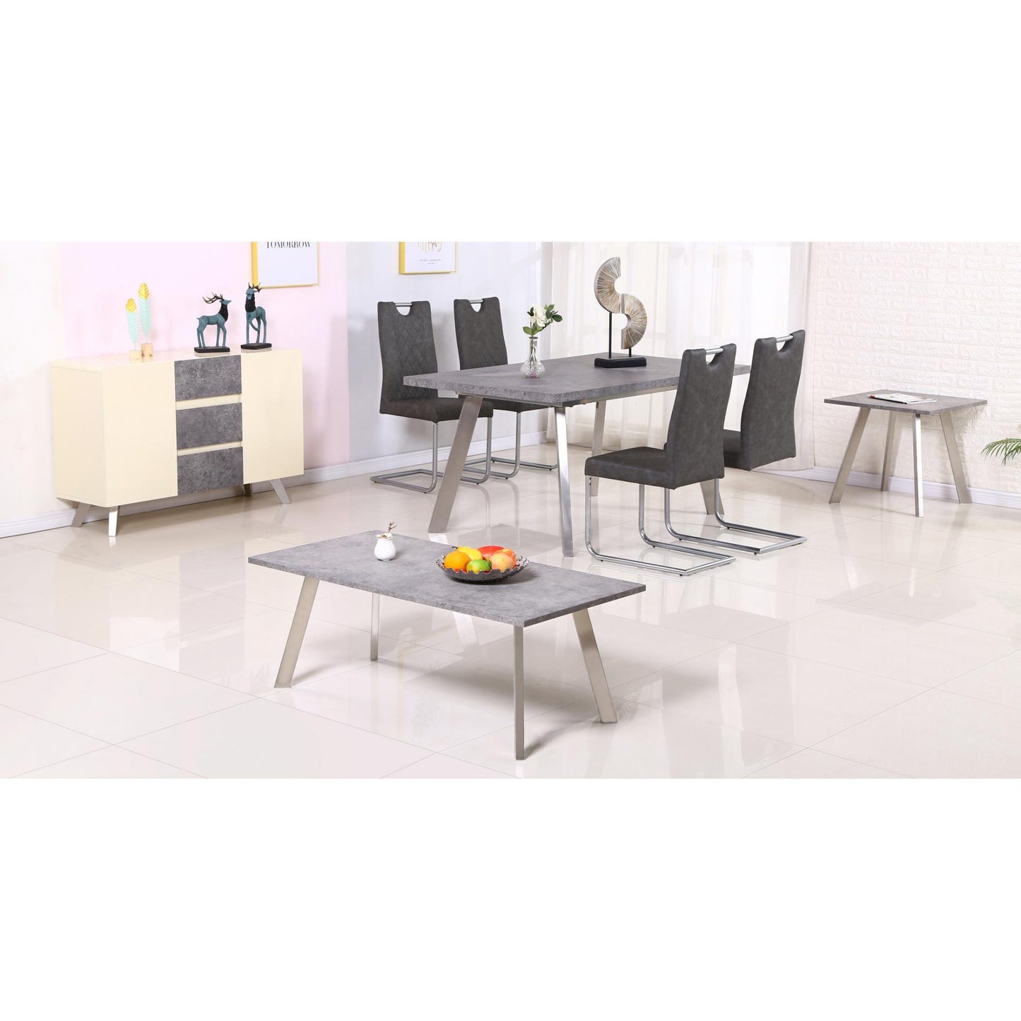 Calipso Special PU Grey Chairs with Brushed Stainless Steel (4s)