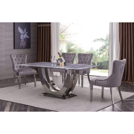 Carrera Marble Dining Table with Stainless Steel Base