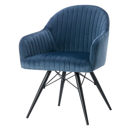 Corfu Velvet Dining Chair Blue with Black Legs