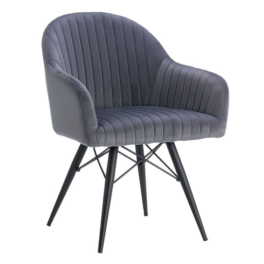 Corfu Velvet Dining Chair Grey with Black Legs