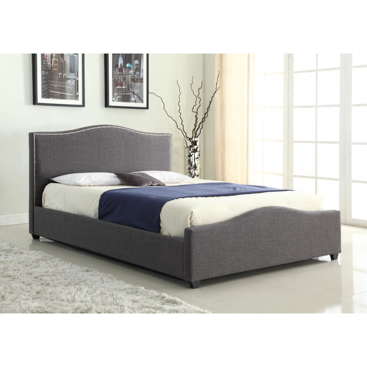 Elle Storage Linen King Size Bed Grey