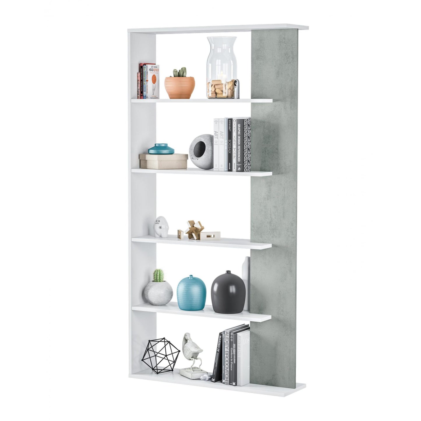 Epping Bookcase Table 5 Shelves White & Concrete 0L2252A