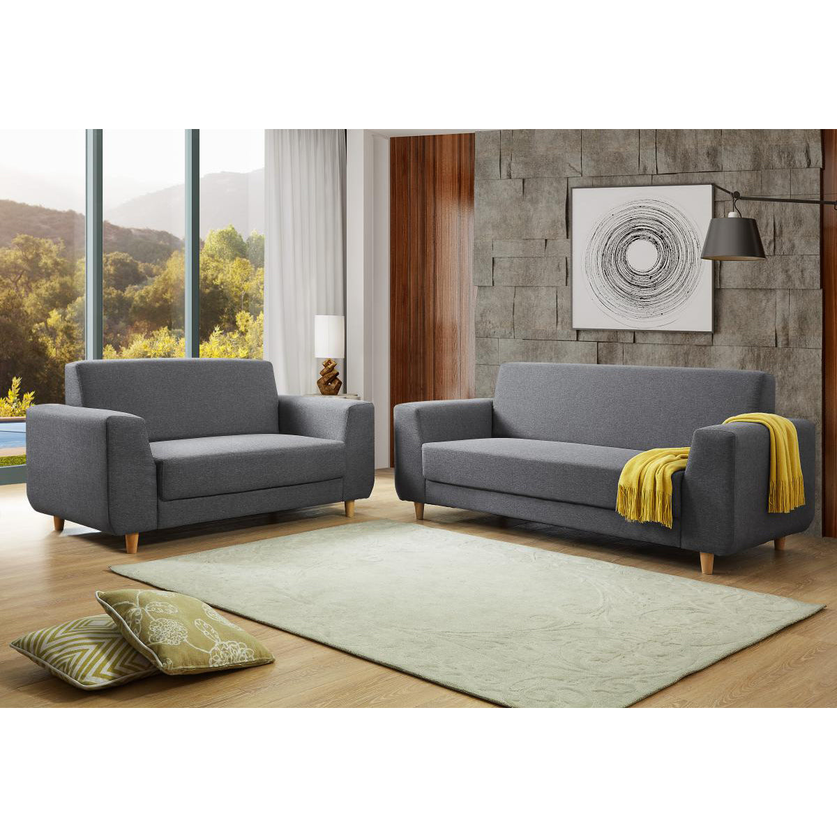 Fida Fabric 2 Seater Sofa Dark Grey