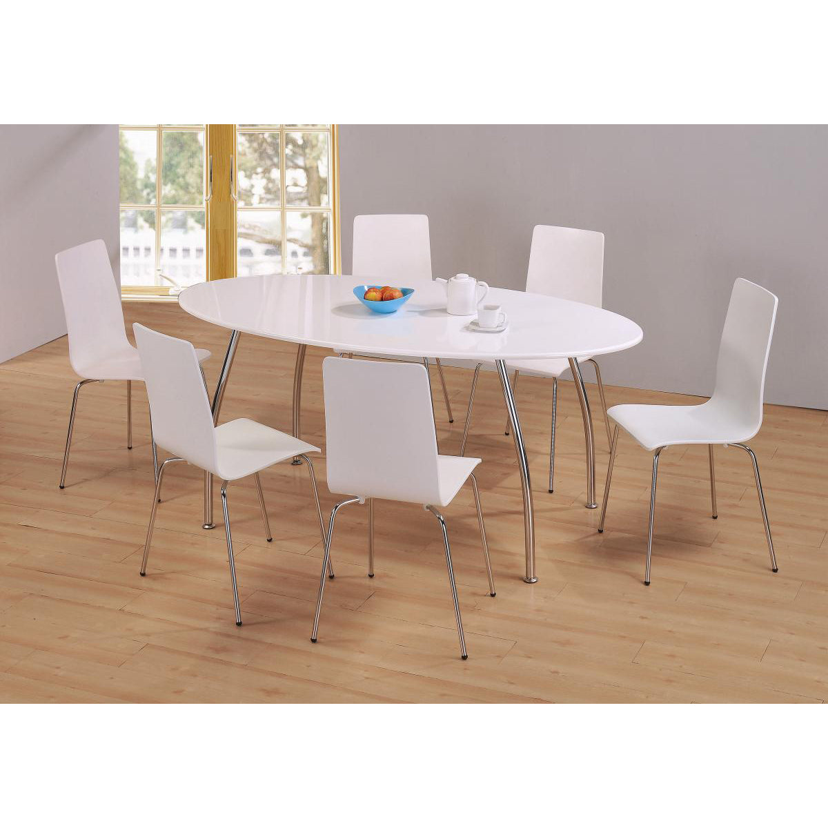 Fiji High Gloss Oval Dining Set with 6 Chairs White