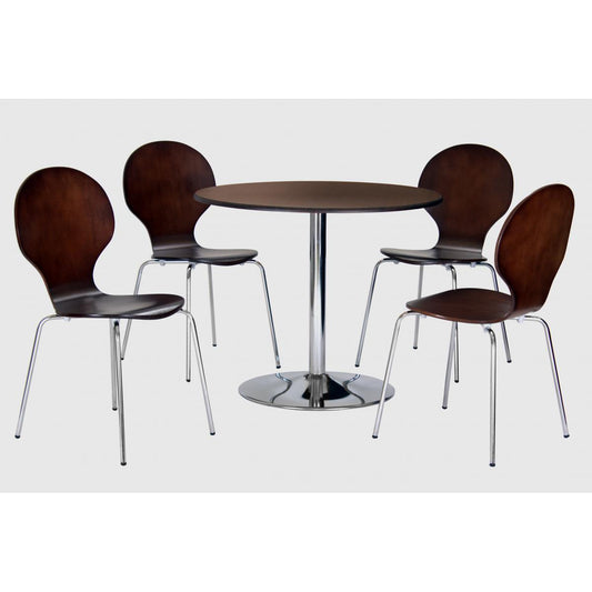 Fiji Round Pedestal Dining Set with 4 Round Chairs Walnut