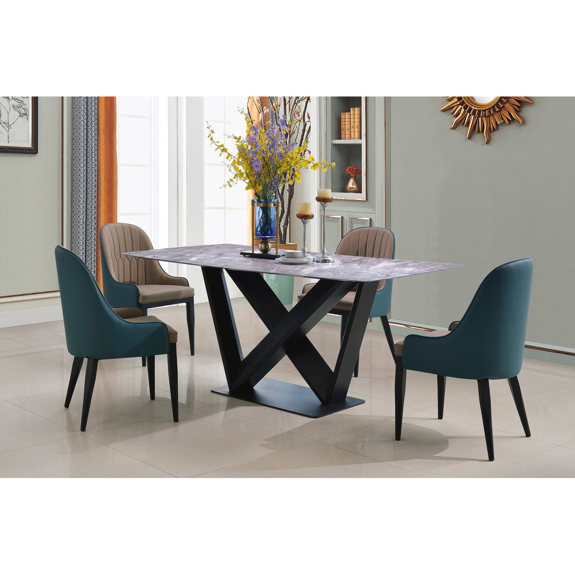 Glendale Marble Dining Table with Black Metal Frame