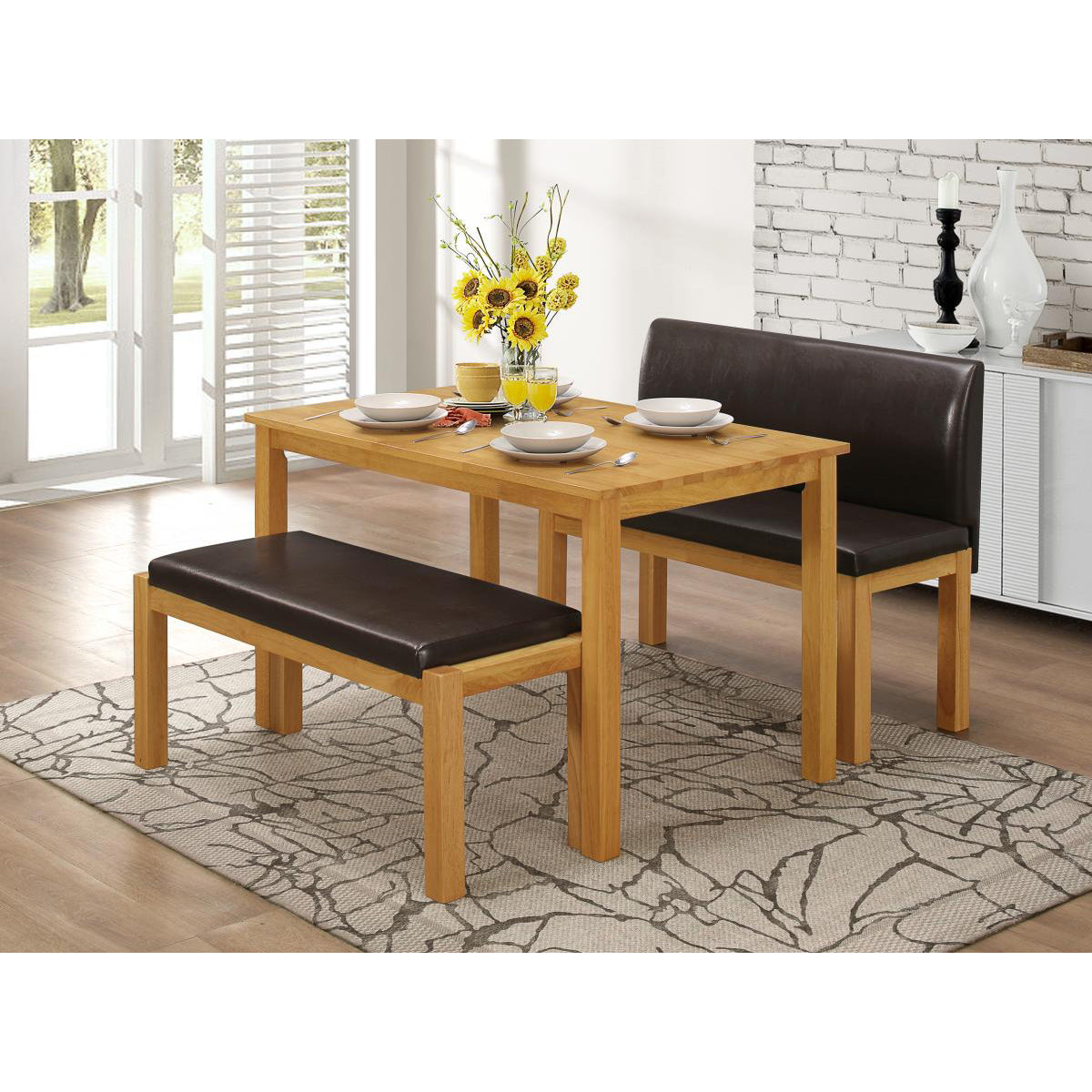 Hamra Dining Set with 2 Benches Natural Oak