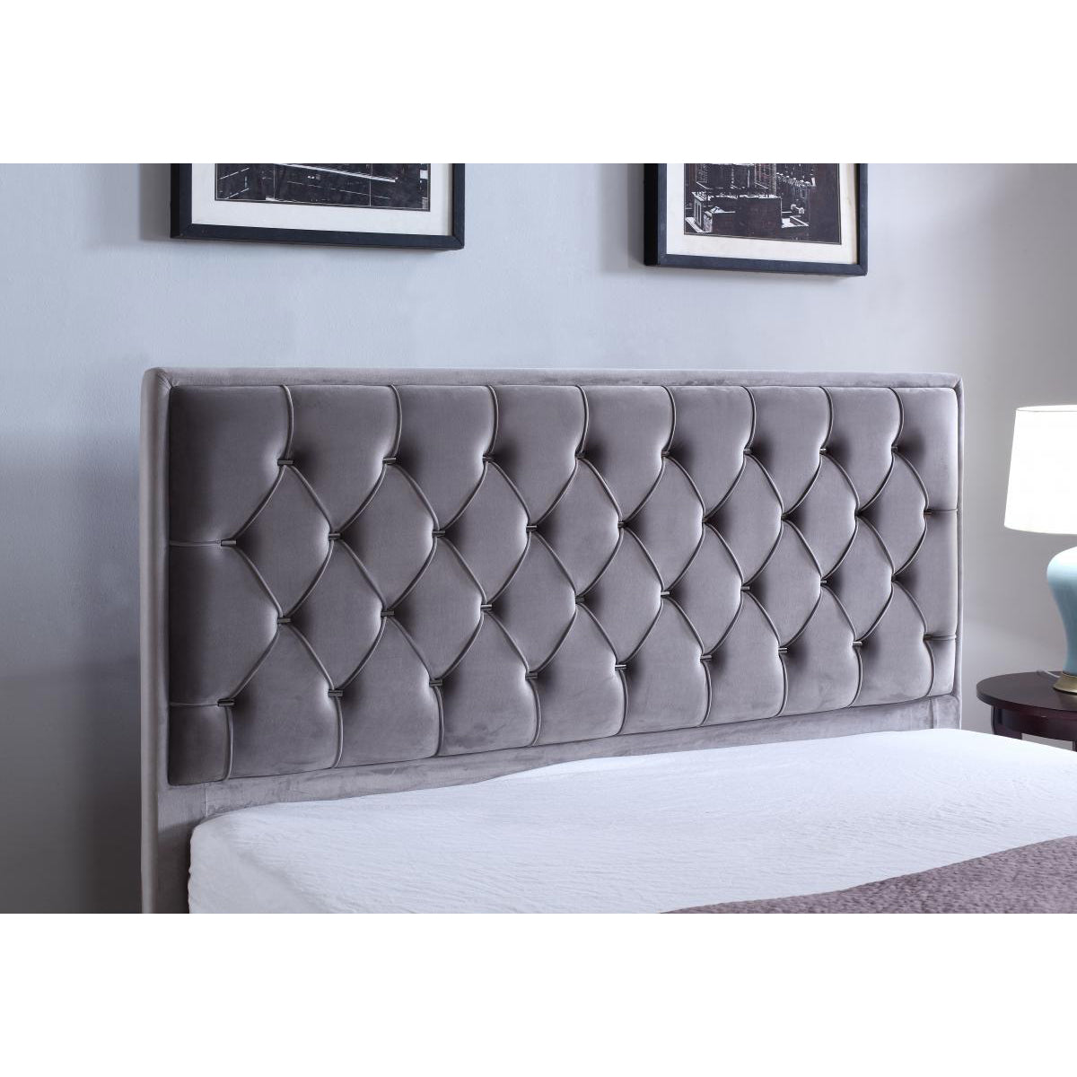 Izabel Velvet Double Bed Light Grey with Dark Grey HB