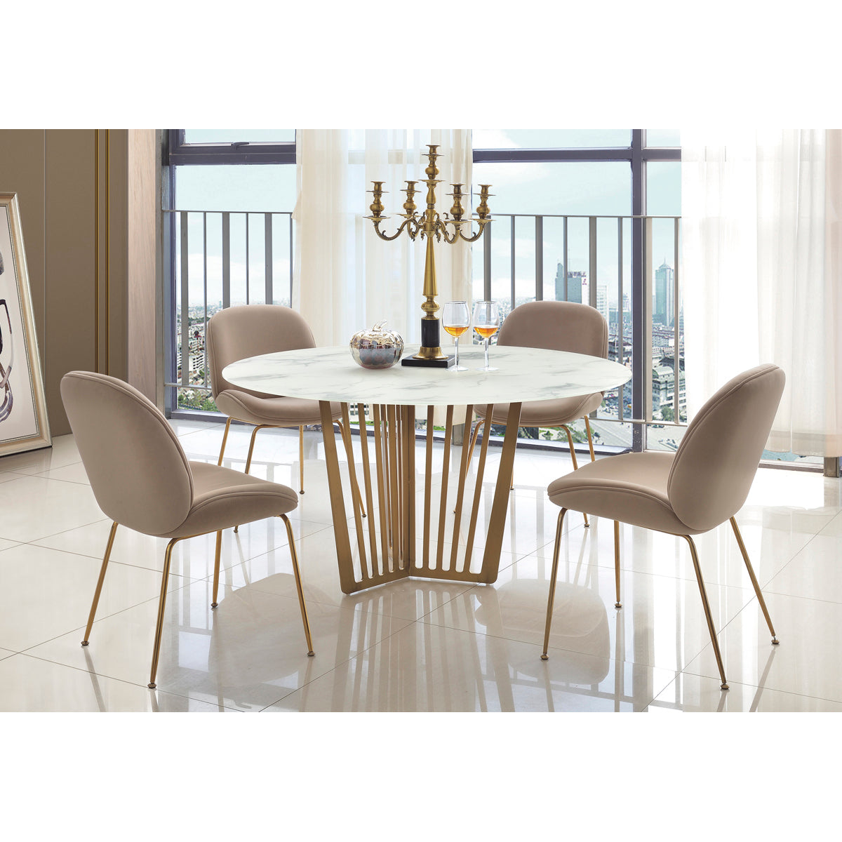 Kilmar Marble Effect Glass Dining Table with Stainless Steel Legs