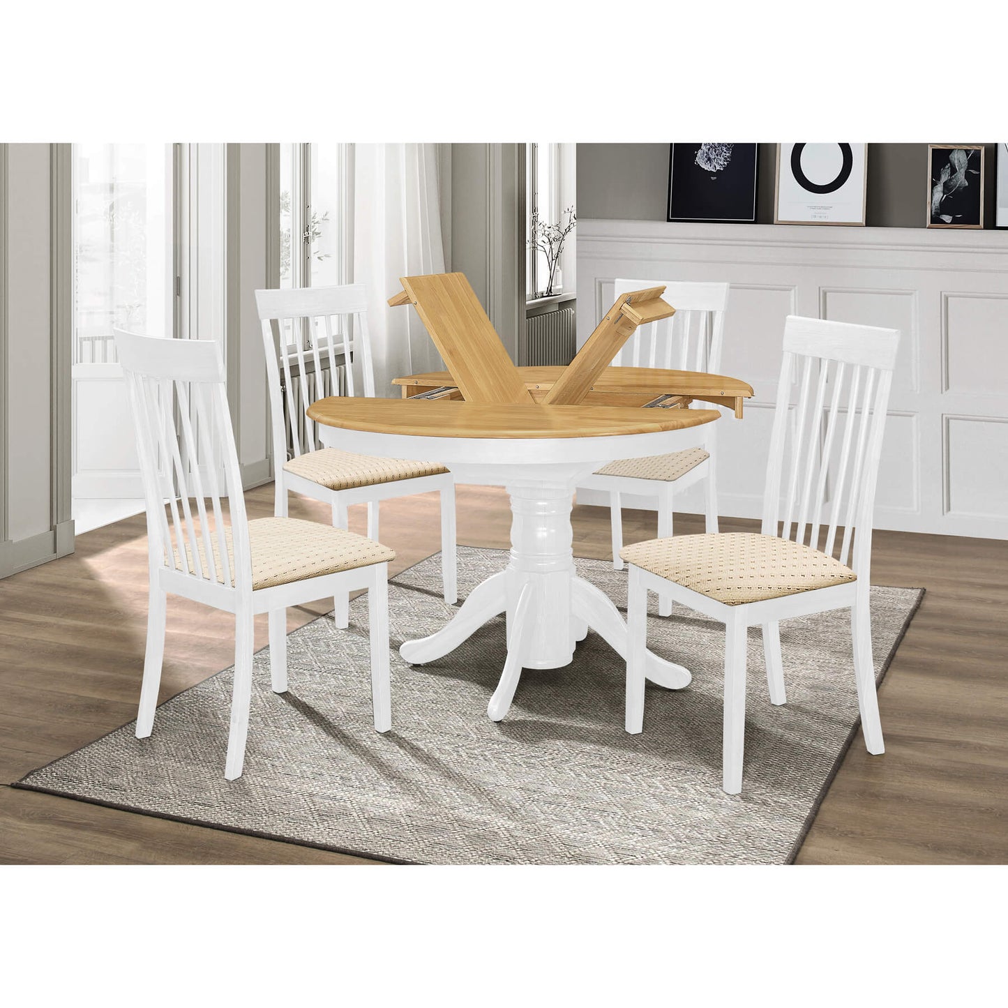 Leicester White Dining Set with 4 Chairs Light Oak & White