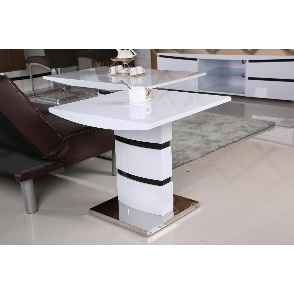 Leona High Gloss Lamp Table White & Black