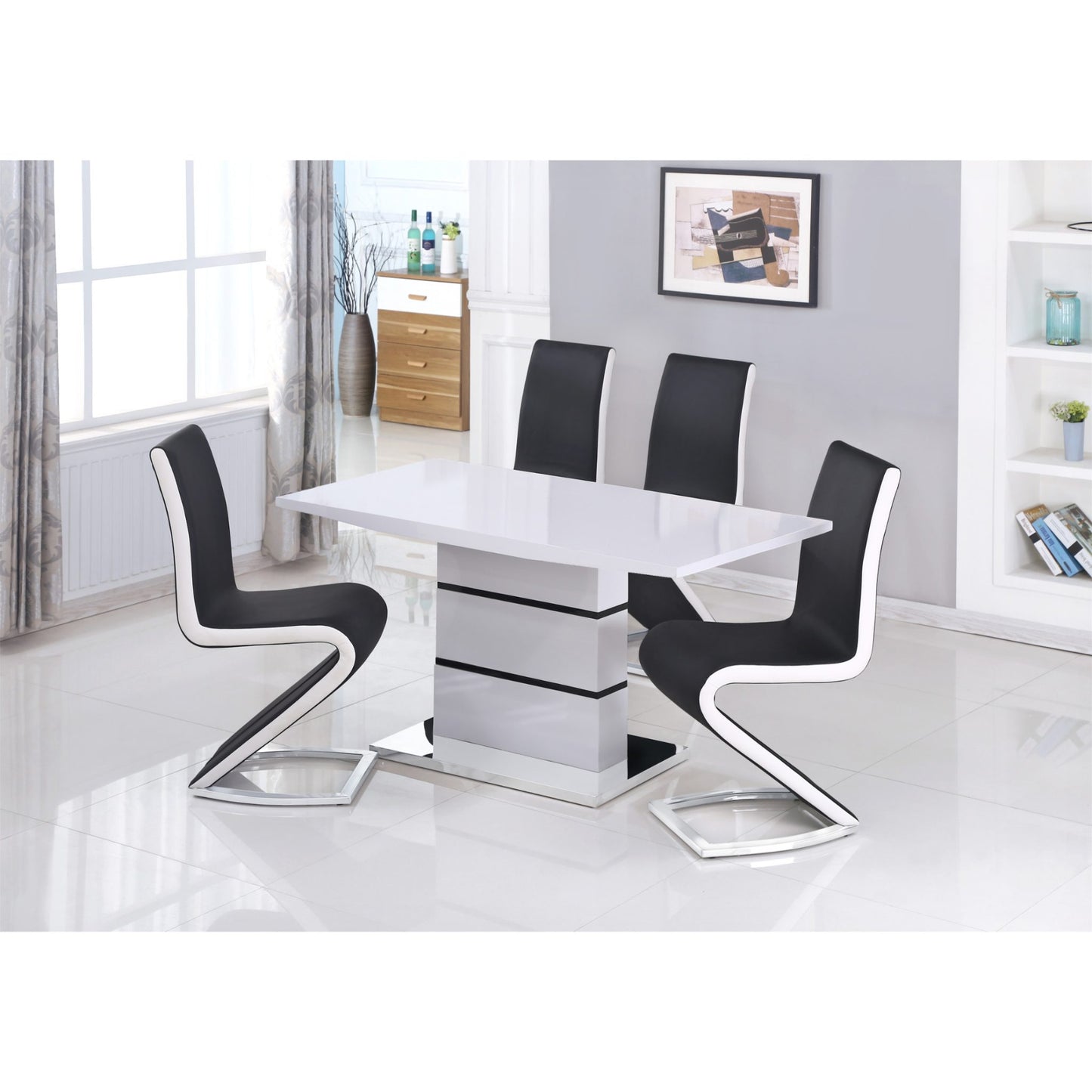 Leona High Gloss Ext Dining Table White & Black