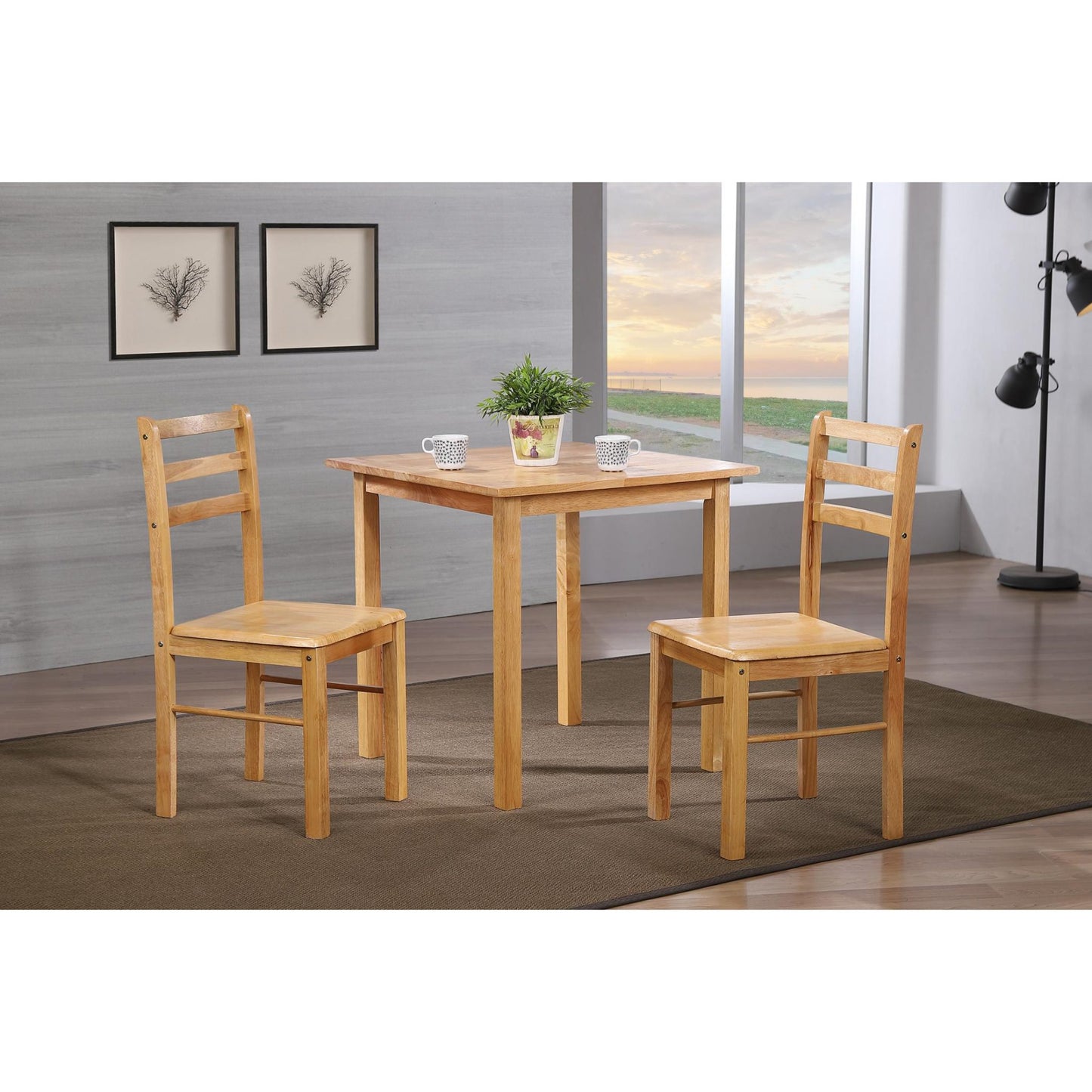 New York Small Dining Set with 2 Chairs Natural Oak