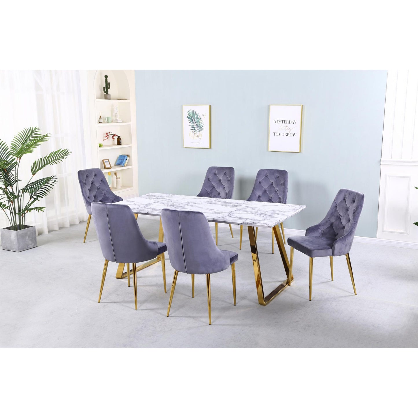 Newchapel Marble Effect Dining Table with Gold Legs