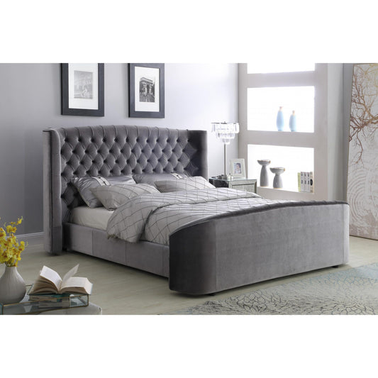 Oregon Velvet King Size Bed Silver