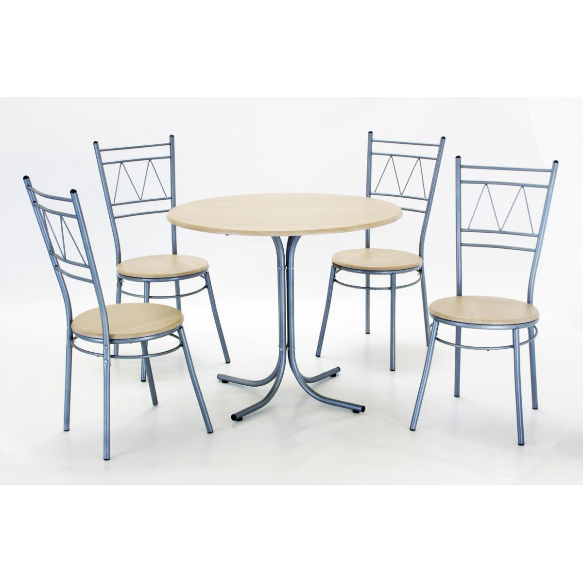 Oslo Round Dining Set with 4 Chairs Silver & Beech