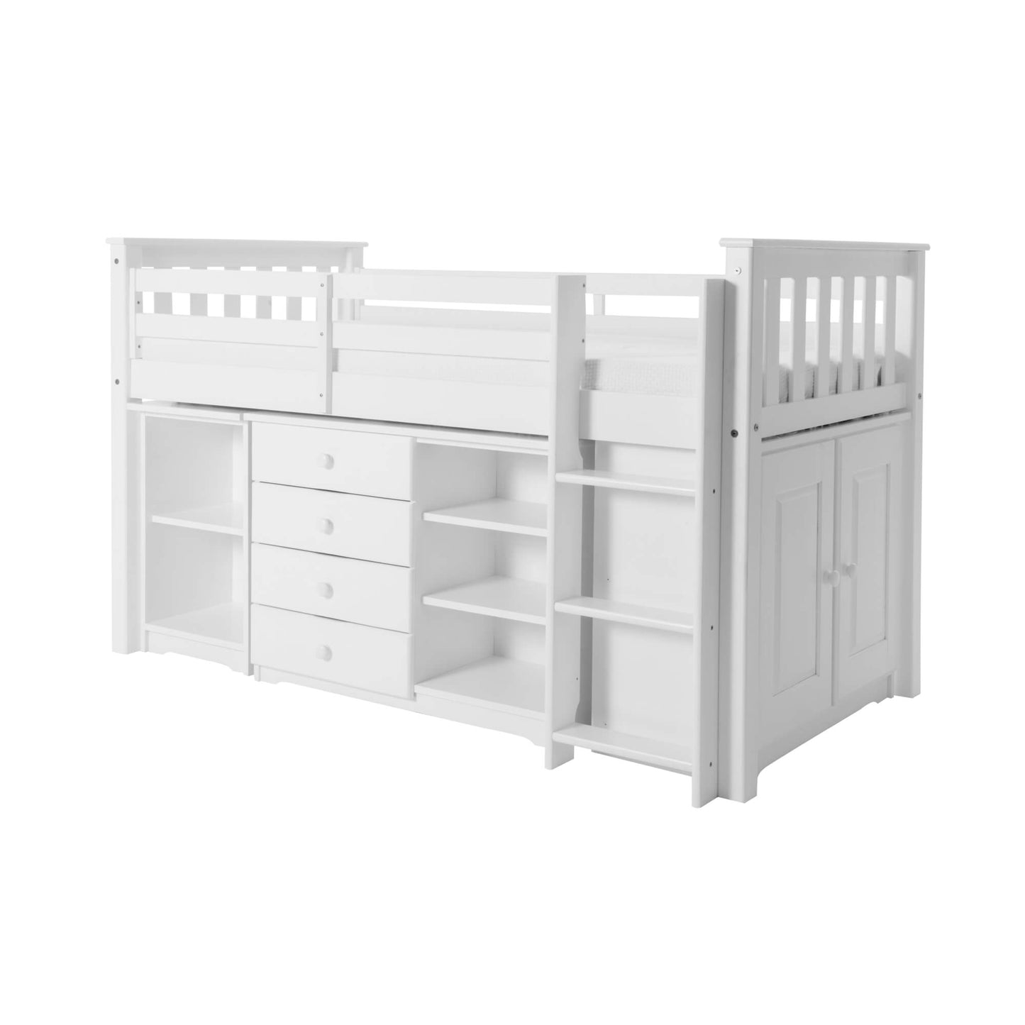 Porto Midi Sleeper with Desk, Chest & Bookcase White