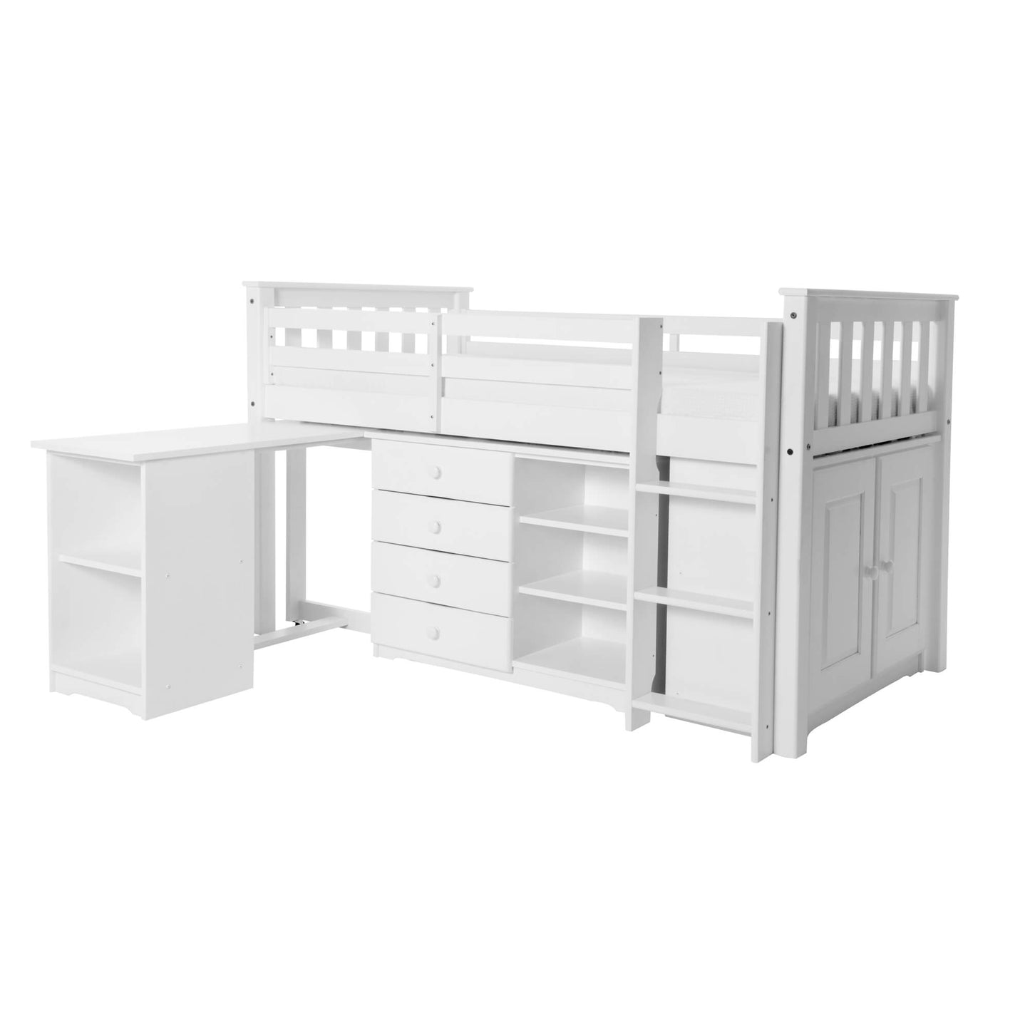 Porto Midi Sleeper with Desk, Chest & Bookcase White