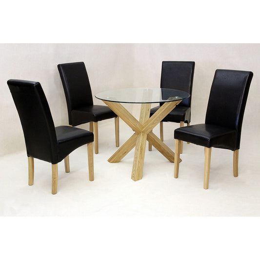 Saturn Small Solid Oak Dining Table Glass 950mm Round