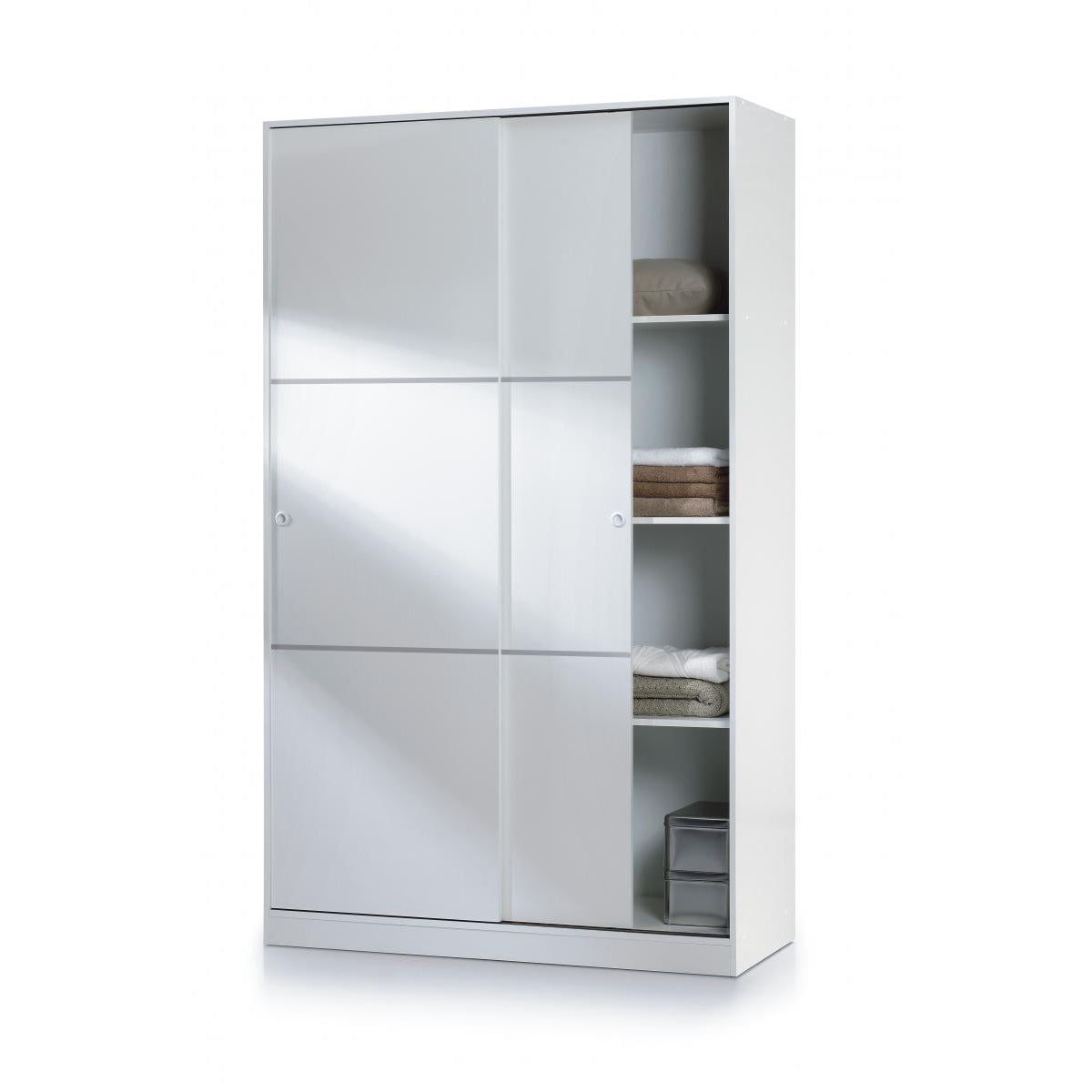 Arctic Sliding Wardrobe 4 Foot with Shelves White MAX020BO