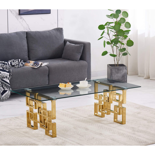 Spectra Coffee Table Clear Glass with Gold Legs