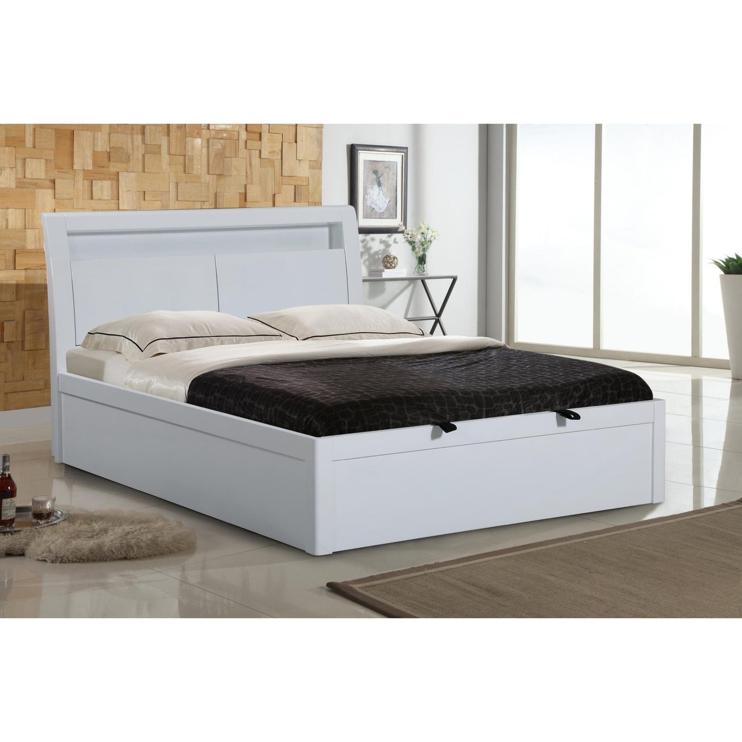 Tanya Storage High Gloss King Size Bed White