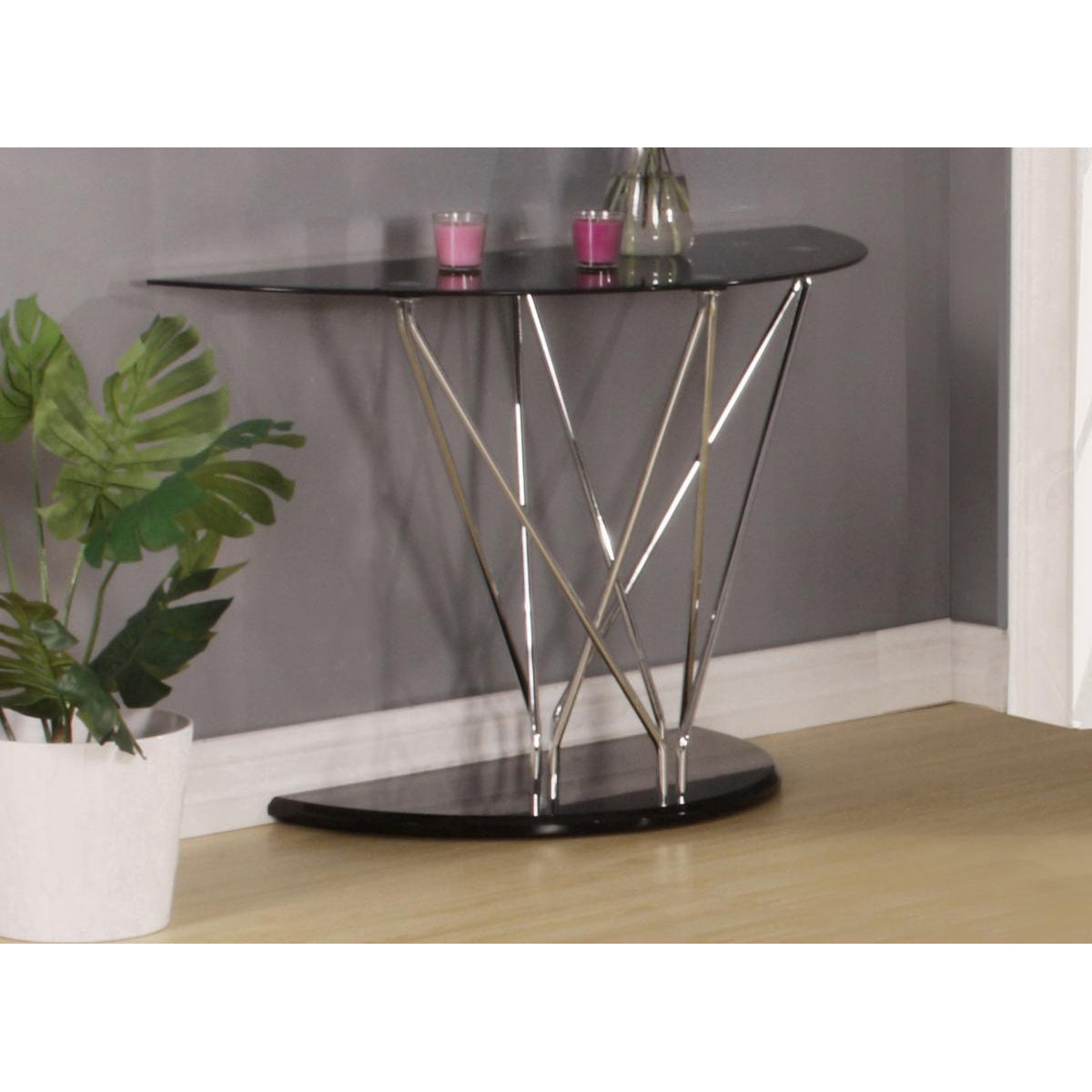 Uplands Glass Console Table Chrome & Black