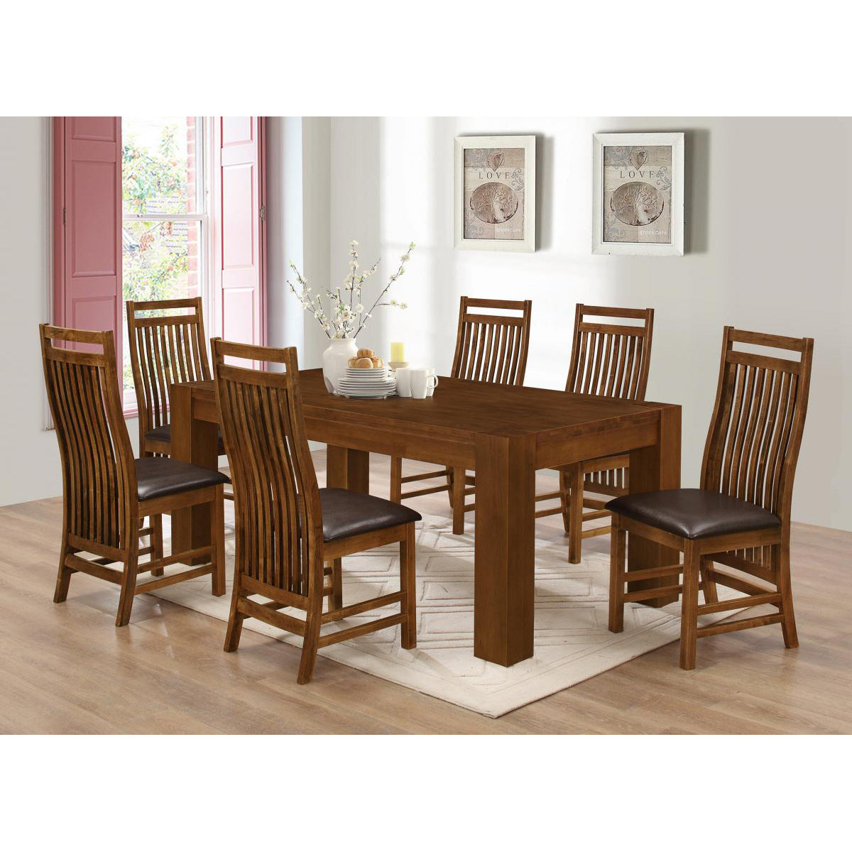 Yaxley Dining Set with 6 Chairs Rustic Oak