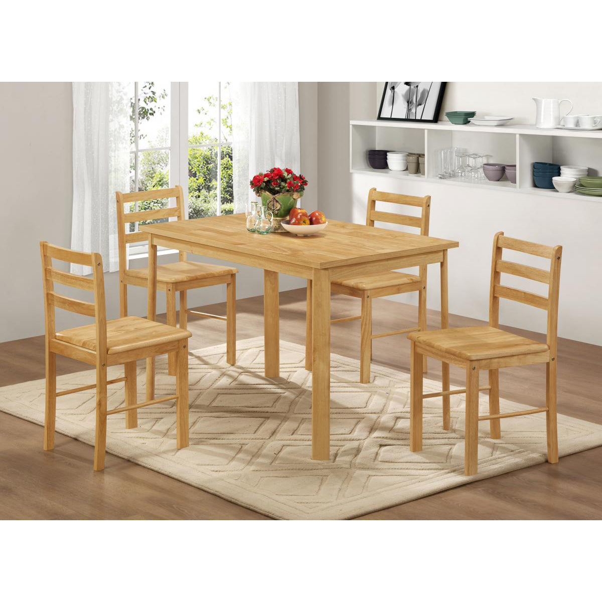 York Medium Dining Set with 4 Chairs Natural Oak