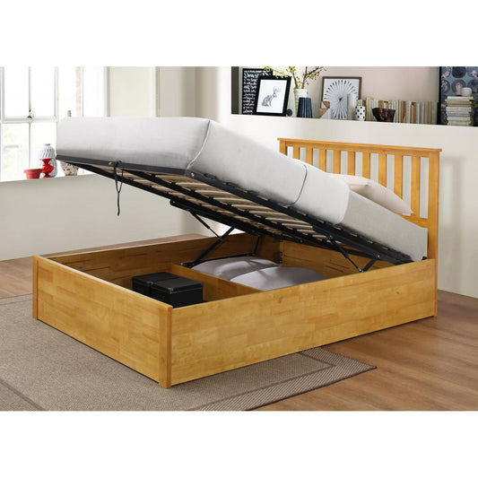 Zoe Storage Bed Double Solid Rubberwood Oak