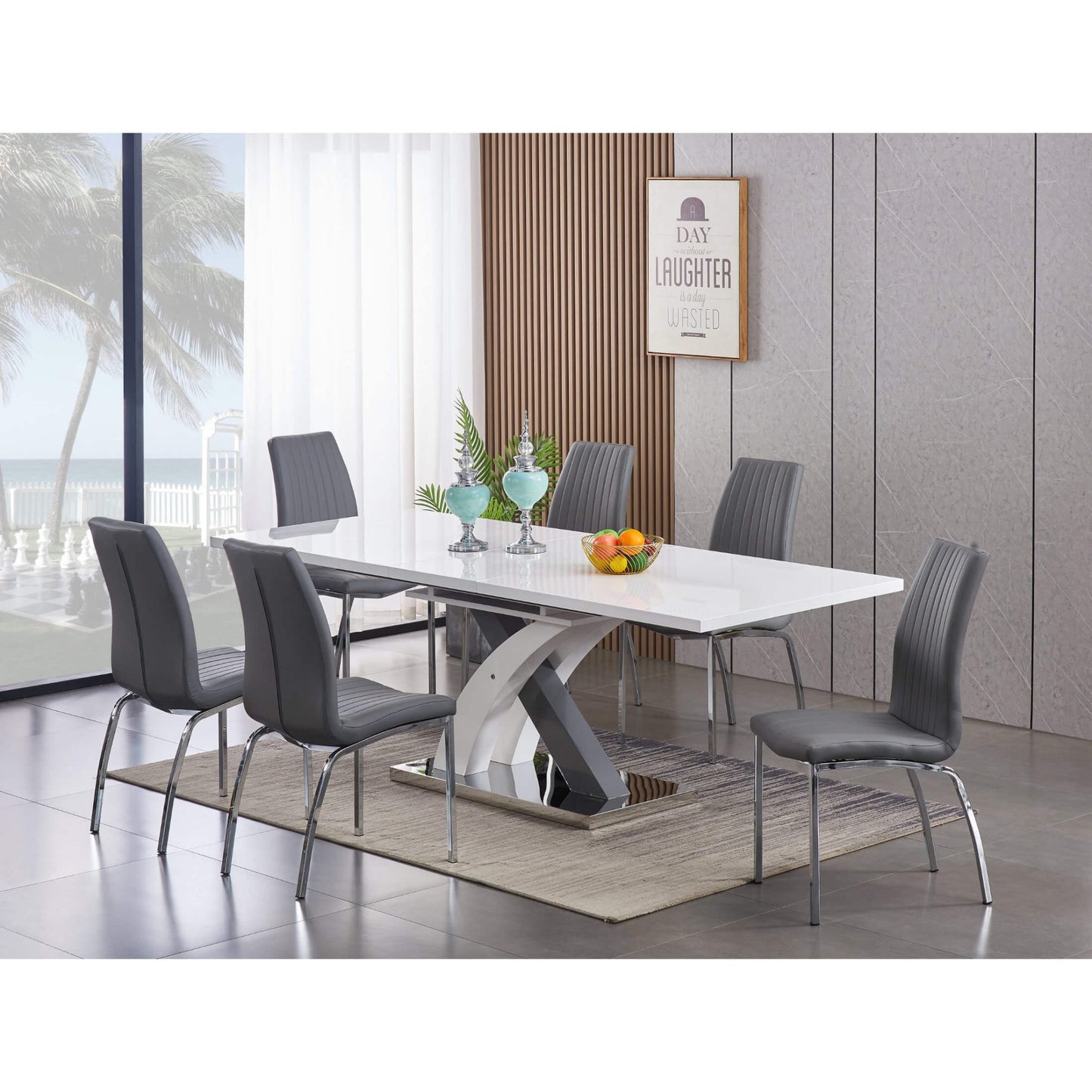 Zurich Extending Dining Table High Gloss White & Grey