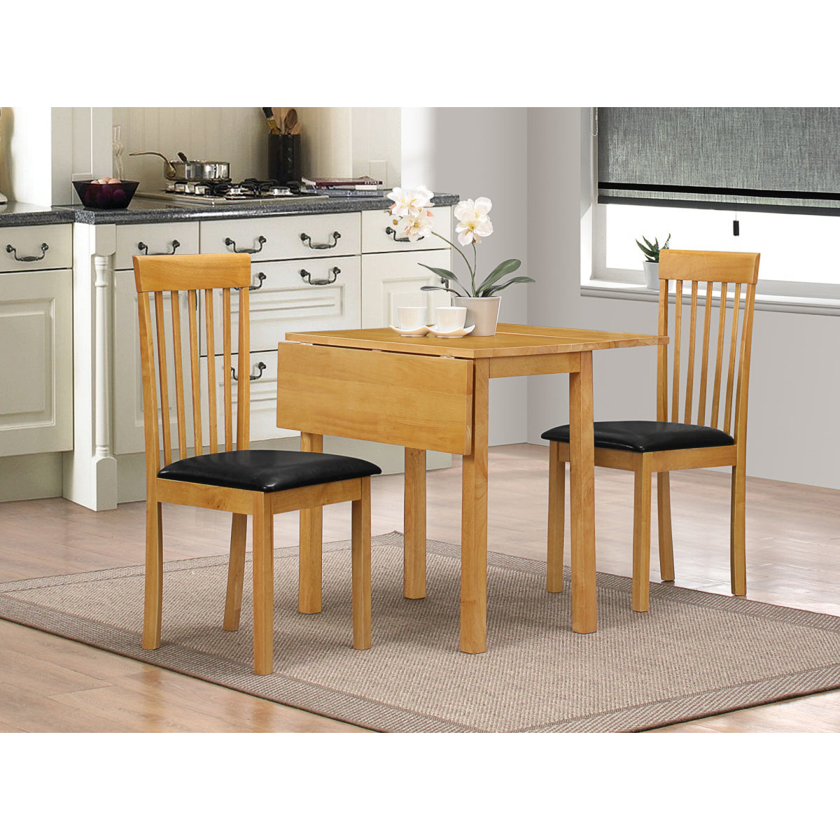 Atlas Solid Rubberwood Dropleaf Dining Set with 2 Chairs