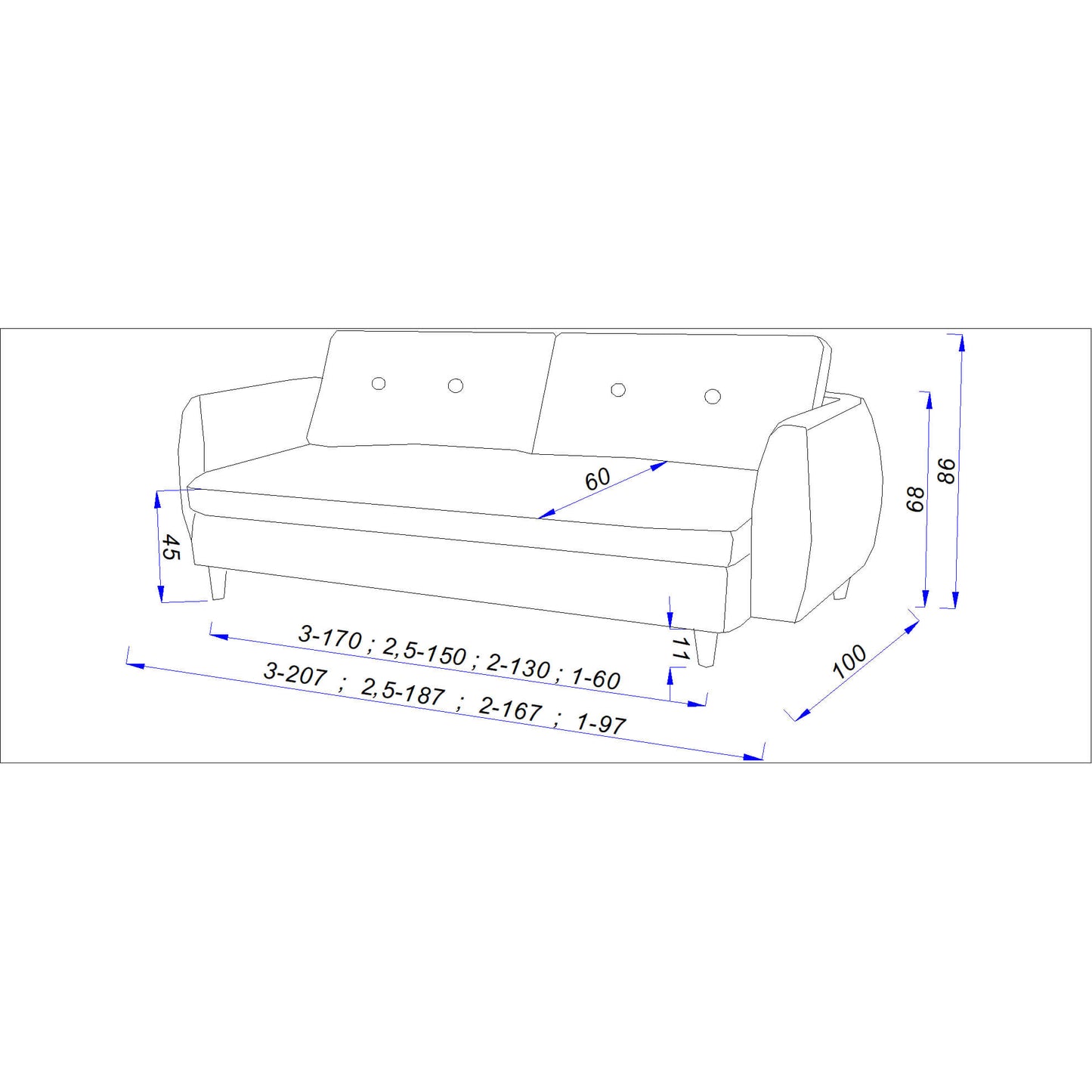 Gozo 3 Seater Fabric Sofa