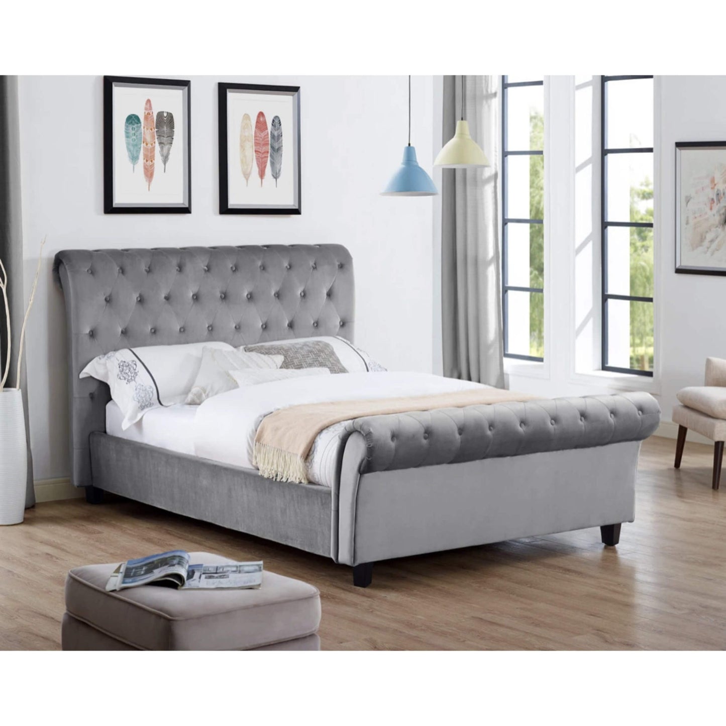 Casablanca (Serenity) Velvet Double Bed Silver