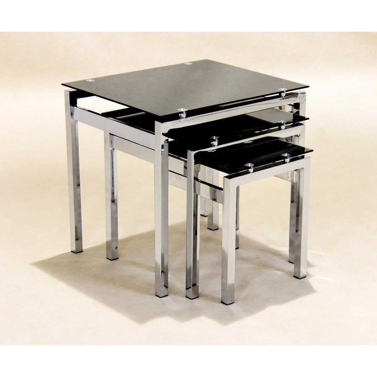 Eton Nest of Tables Chrome/Black Glass JOA263