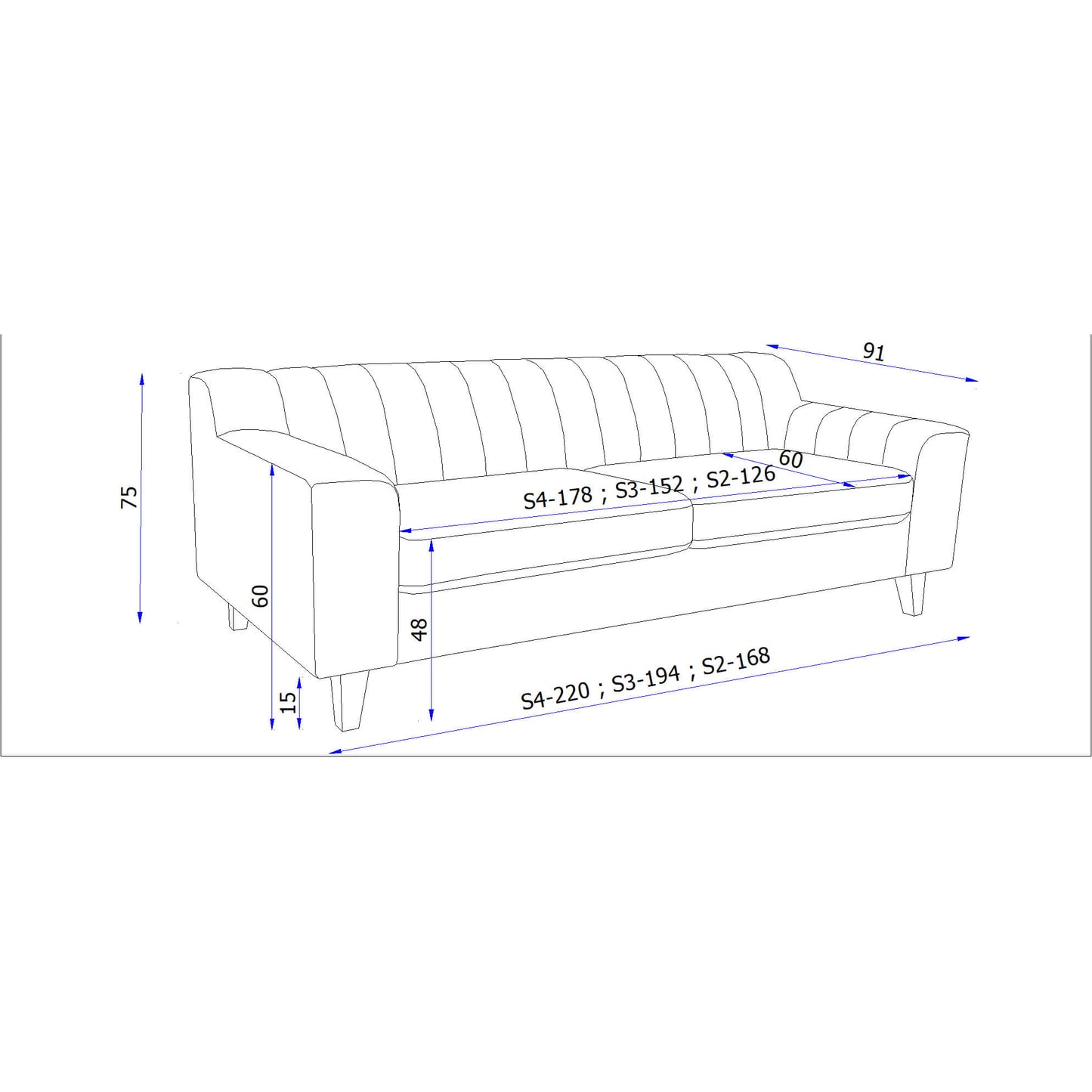 Fluted 4 Seater Fabric Sofa