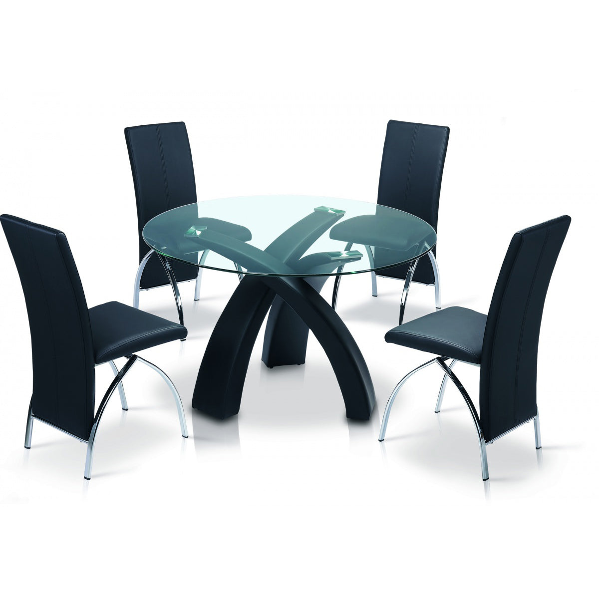 Marston Dining Table Black PU Frame with Clear Glass Top