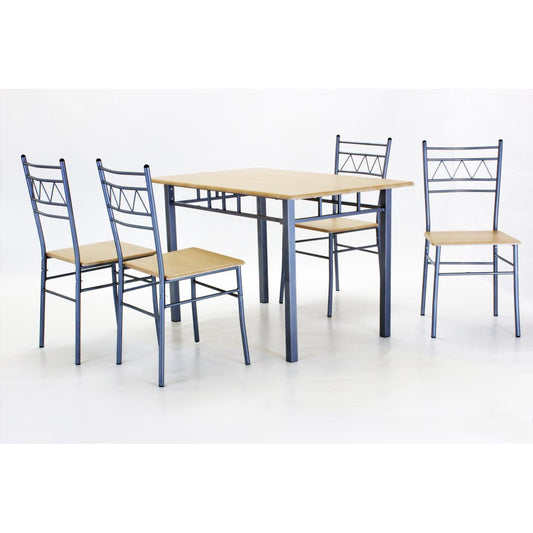 Oslo Dining Set Rectangle with 4 Chairs Silver & Beech