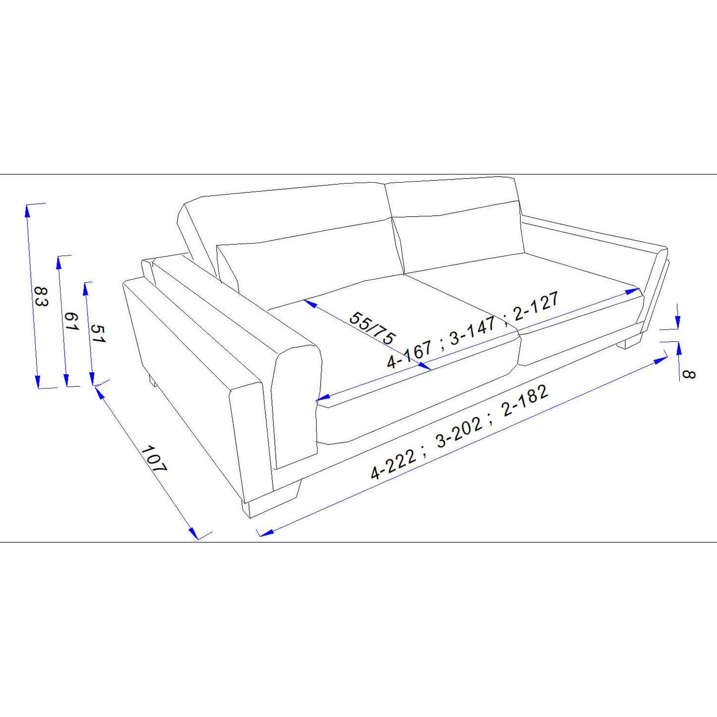 Pompei 4 Seater Fabric Sofa