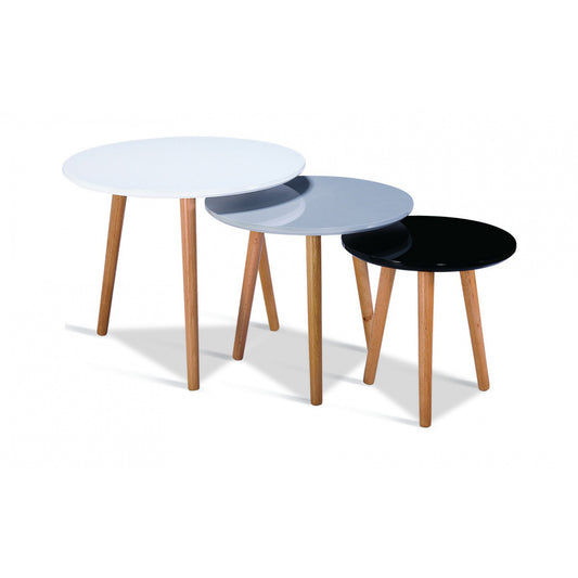 Sandon High Gloss Nest of Tables with Solid Beech Legs