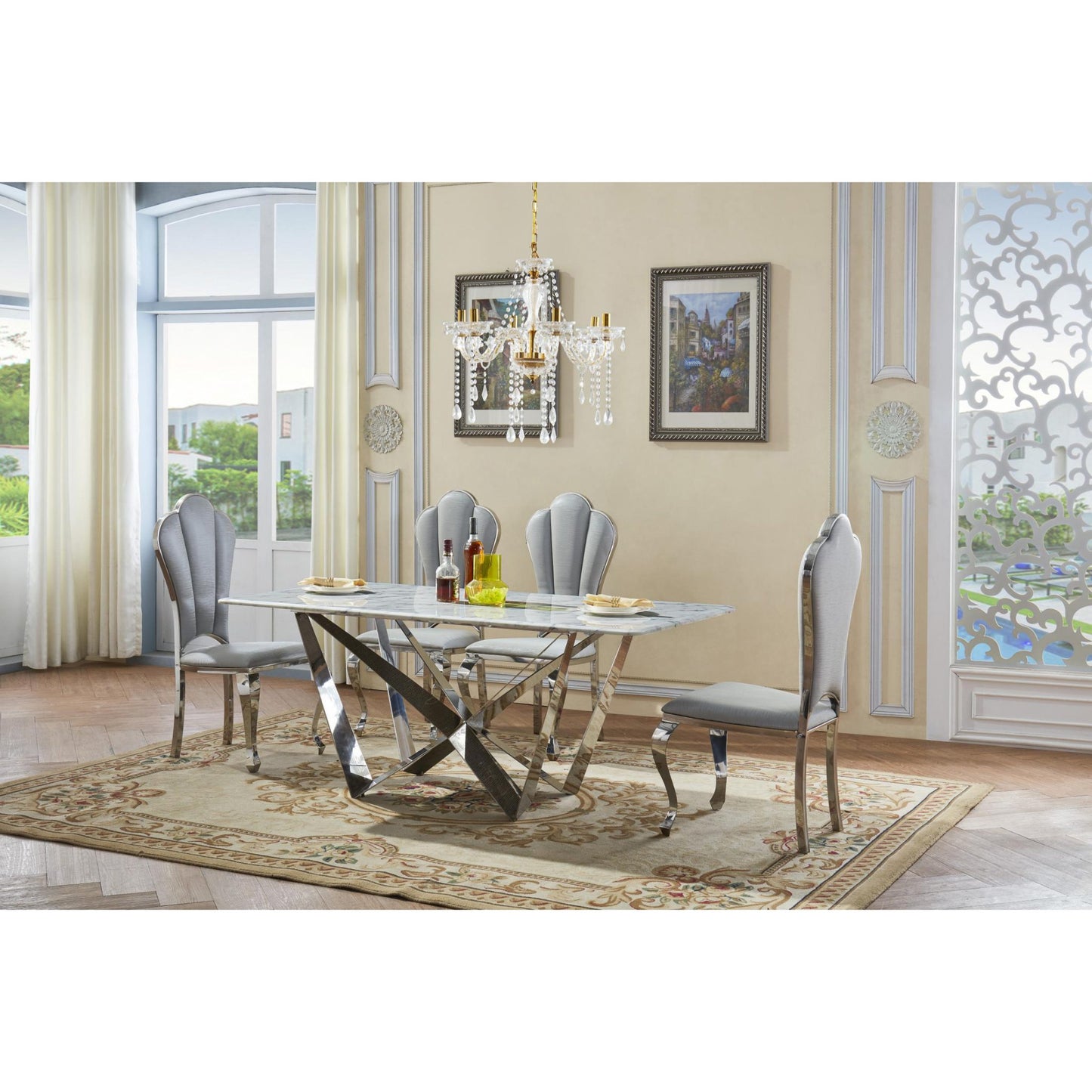 Sardinia Dining Chair Stainless Steel & Fabric White